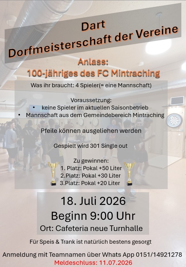 Du betrachtest gerade Dart Dorfmeisterschaft der Vereine